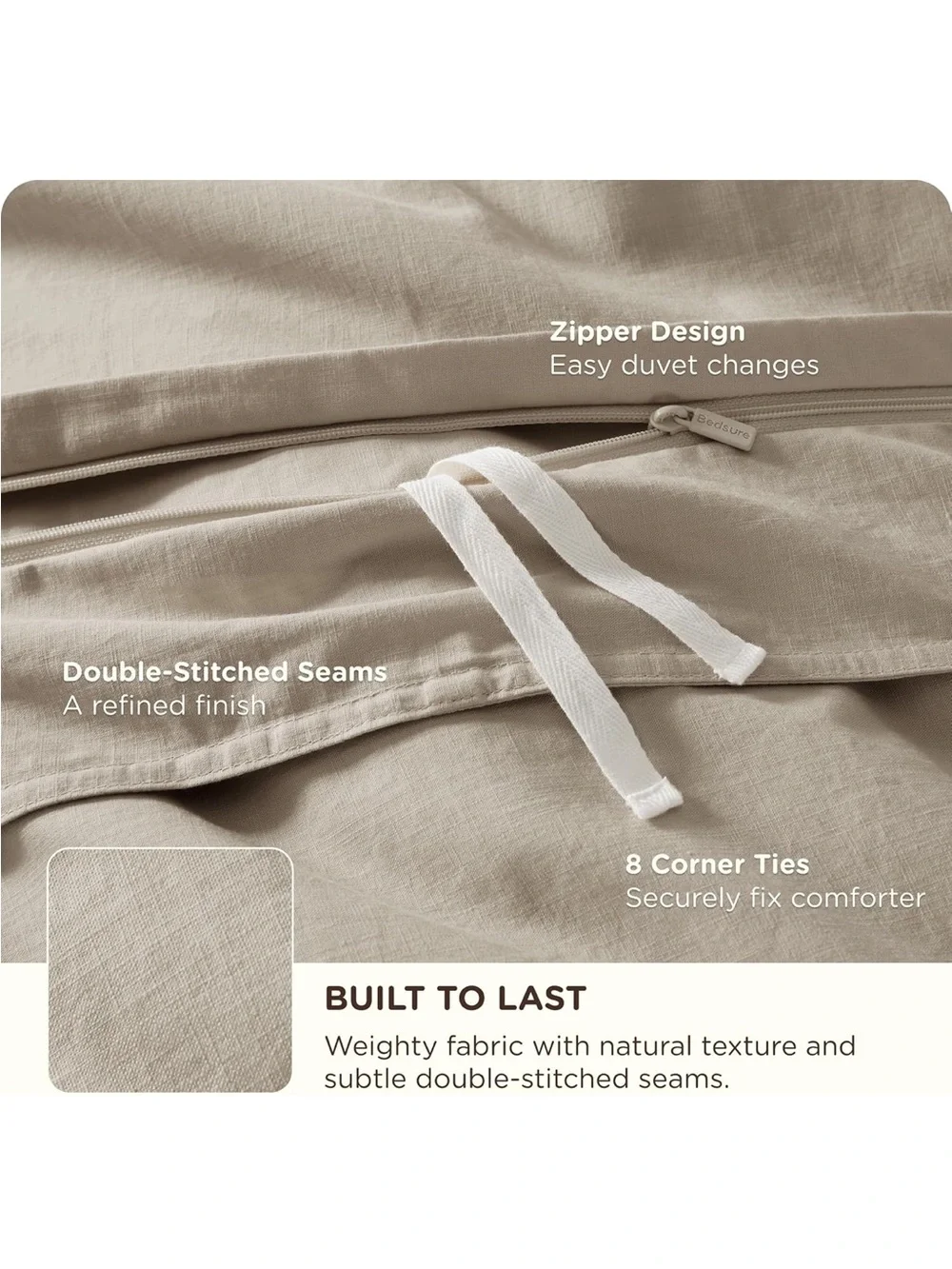 NEW Bedsure 100% Cotton Duvet Cover Full. Luxury Slub Weave. Tannish Linen Grey
